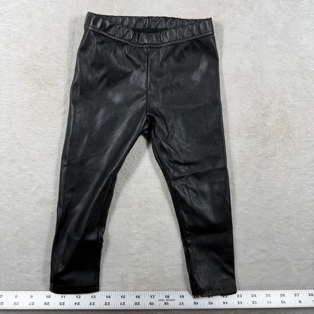 OMAMImini Toddler Girls Black Faux Leather Elastic Waist Leggings Size 3T